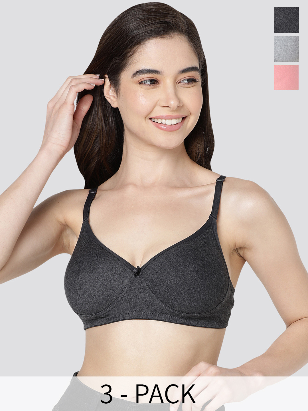 Kalyani Emily Pack of 3 Light Padded T-Shirt Bra BLK-RSE-GRY