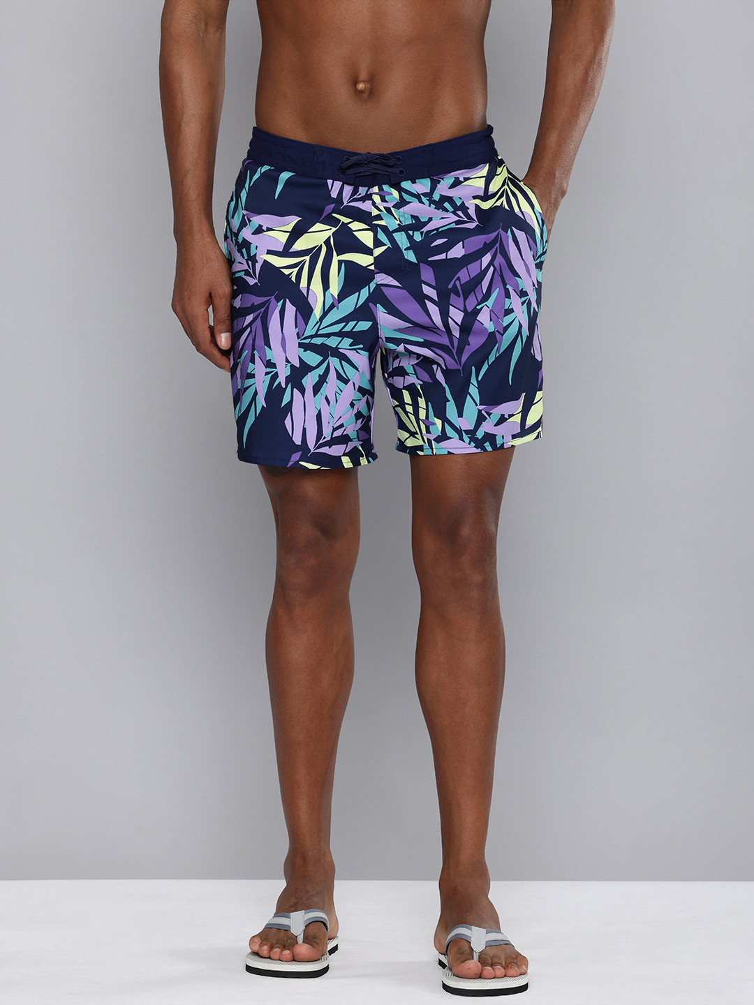 Decathlon  Mens Floral Printed Drawstring Surfing Shorts