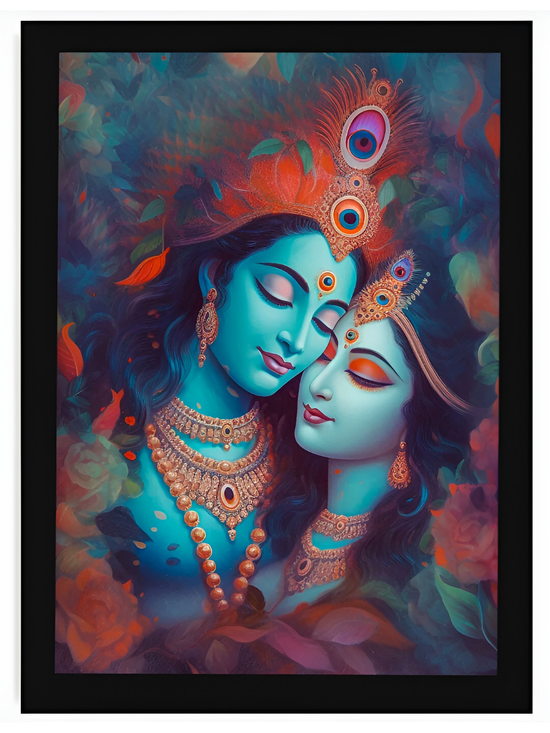 DecorTwist Blue & Black Religious Framed Poster Radha Krishna Wall Art