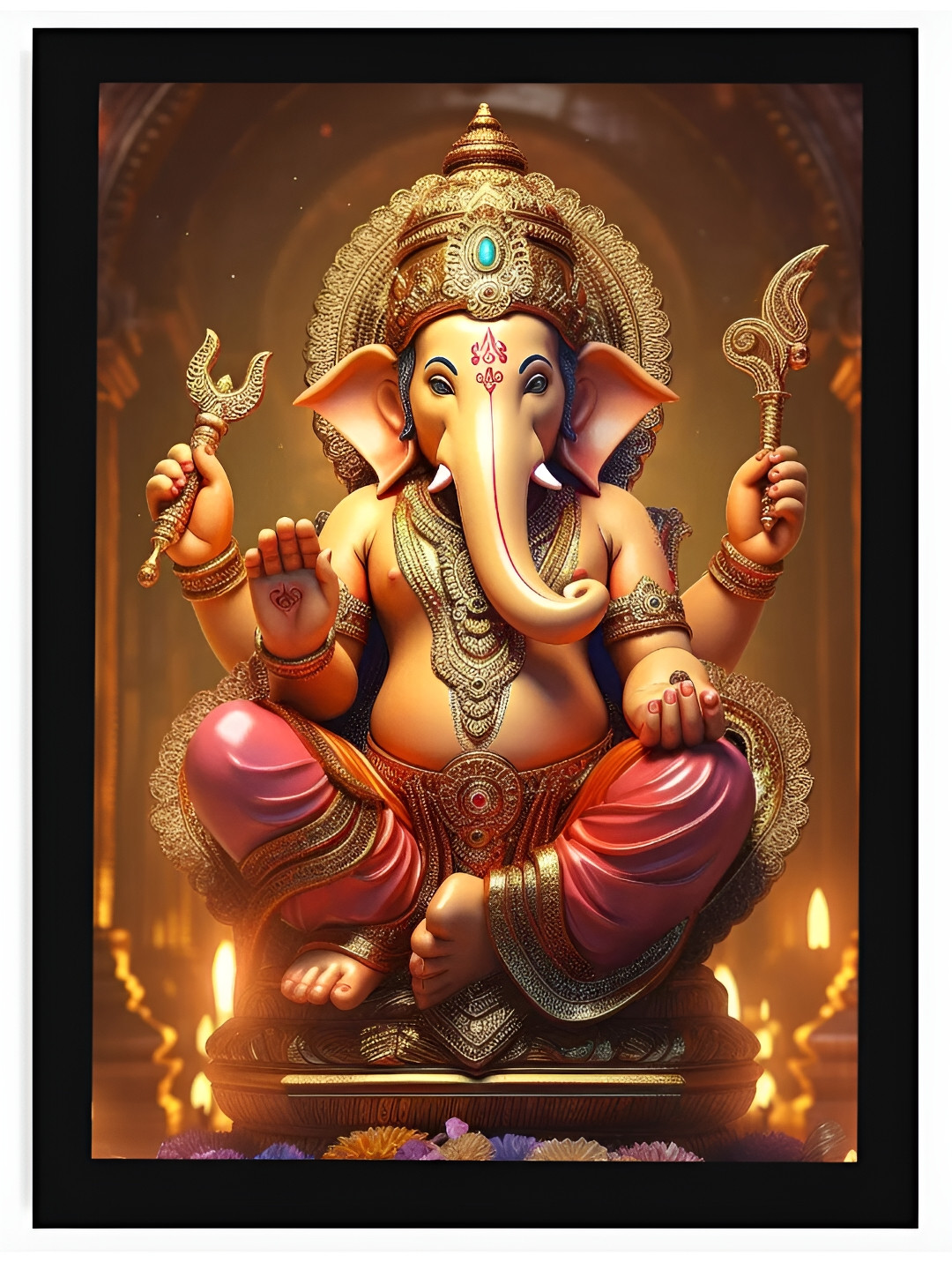 DecorTwist Ganpati Synthetic Wood Wall Rectangle Paintings Wall Art