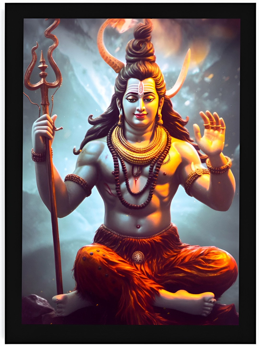 DecorTwist Shiv Mahadev Synthetic Wood Wall Rectangle Paintings Wall Art