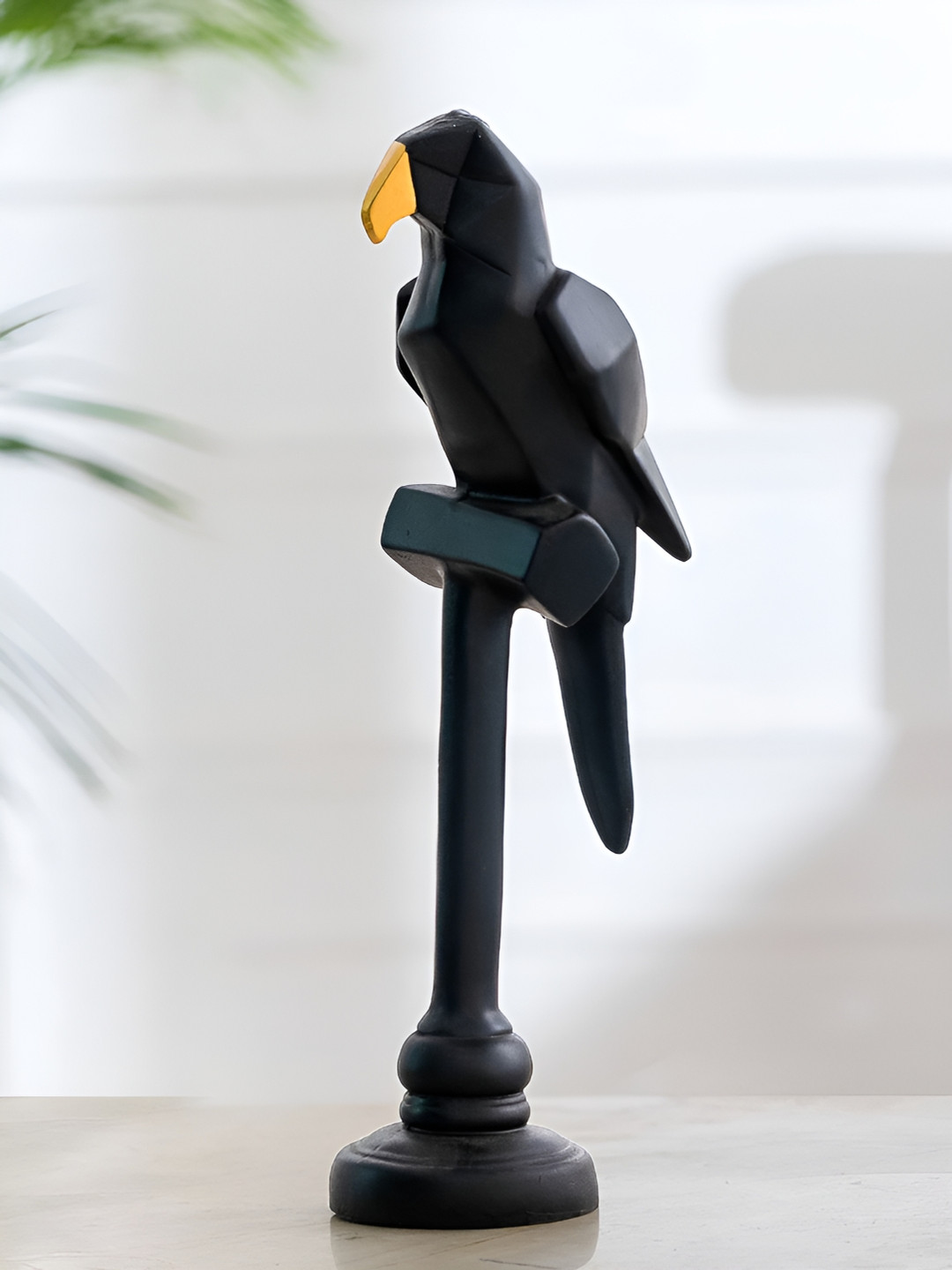 DecorTwist Parrot Black Polyresin Matte Living Room Small Showpiece -