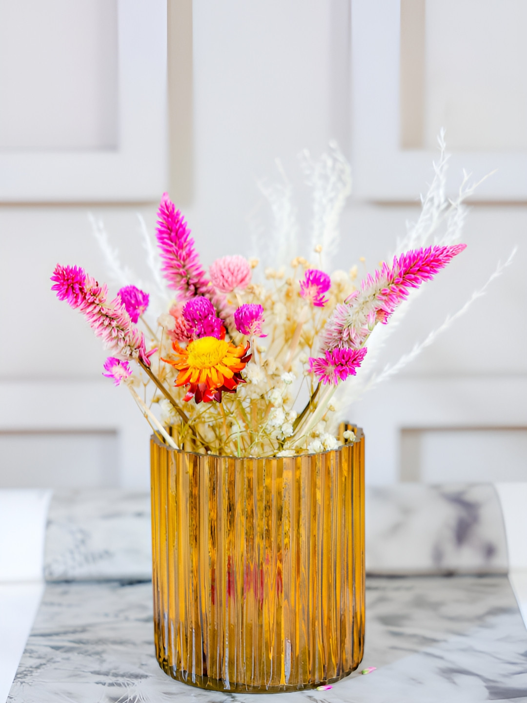 ArteCasa Pink & Yellow Aster Artificial Flower With Pot