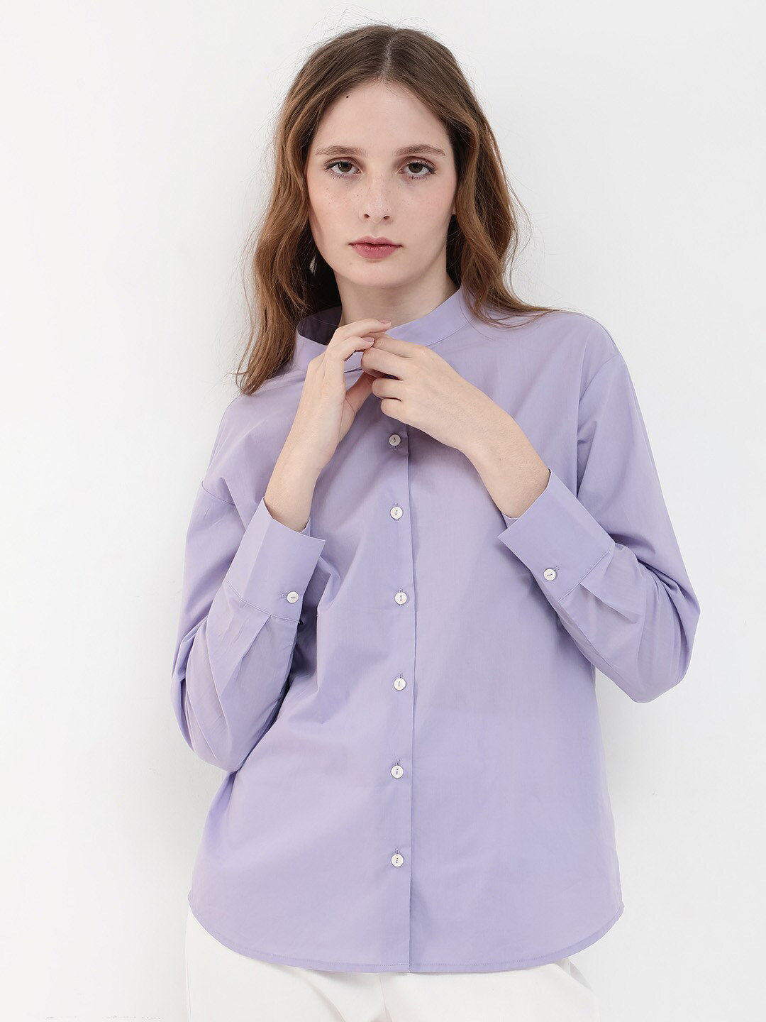 RAREISM Aytac Mandarin Collar Cuffed Sleeves Cotton Top