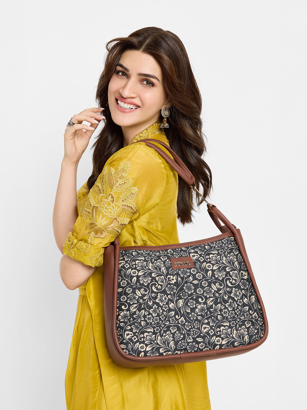 ZOUK Floral Printed Structured Shoulder Bag Handbag