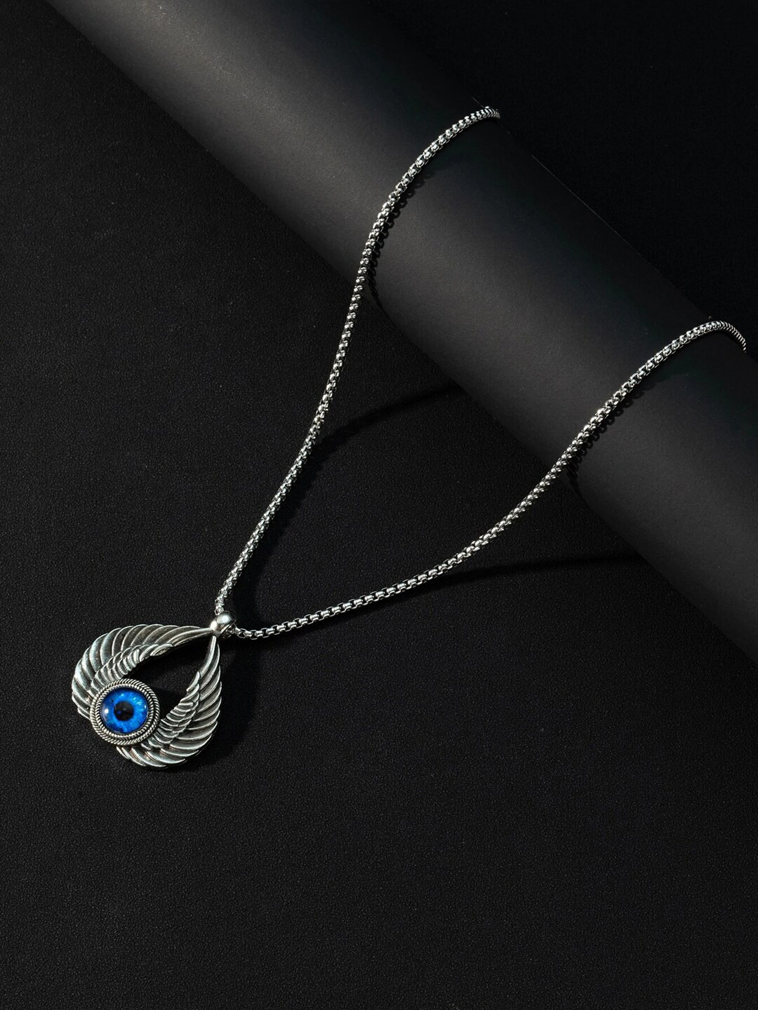 FIMBUL Men Silver-Plated Devil's Eye-Charm Stainless Steel Pendant With Chain