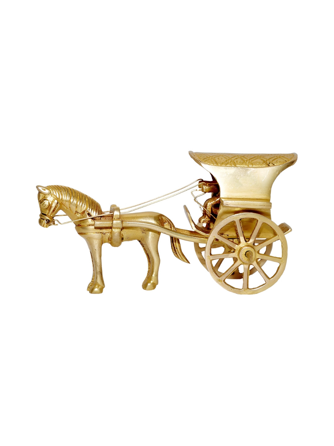 Aakrati Traditional Horse Cart Gold Brass Metallic Living Room Small Showpiece -