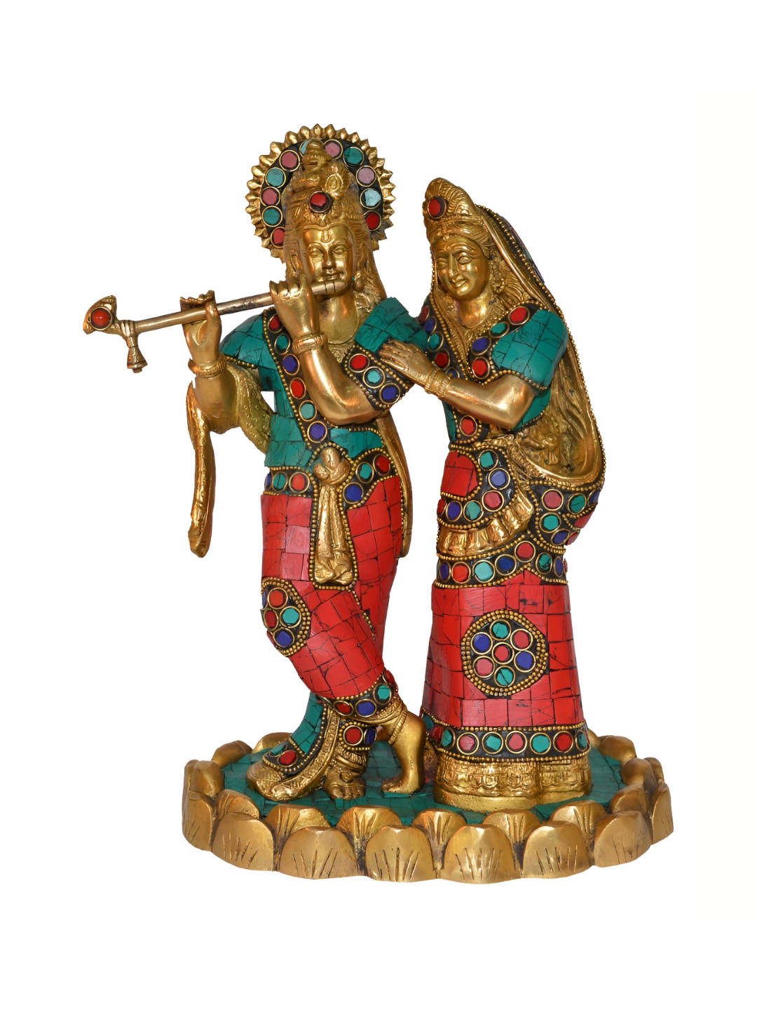Aakrati Radha Krishan with Stone Yellow Brass Metallic Prayer Room Medium Showpiece -