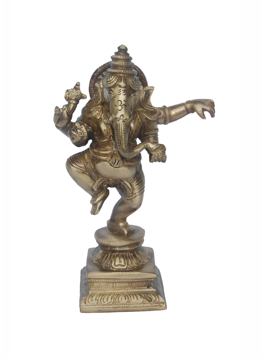 Aakrati Ganesha Dancing Brown Brass Metallic Prayer Room Small Showpiece -