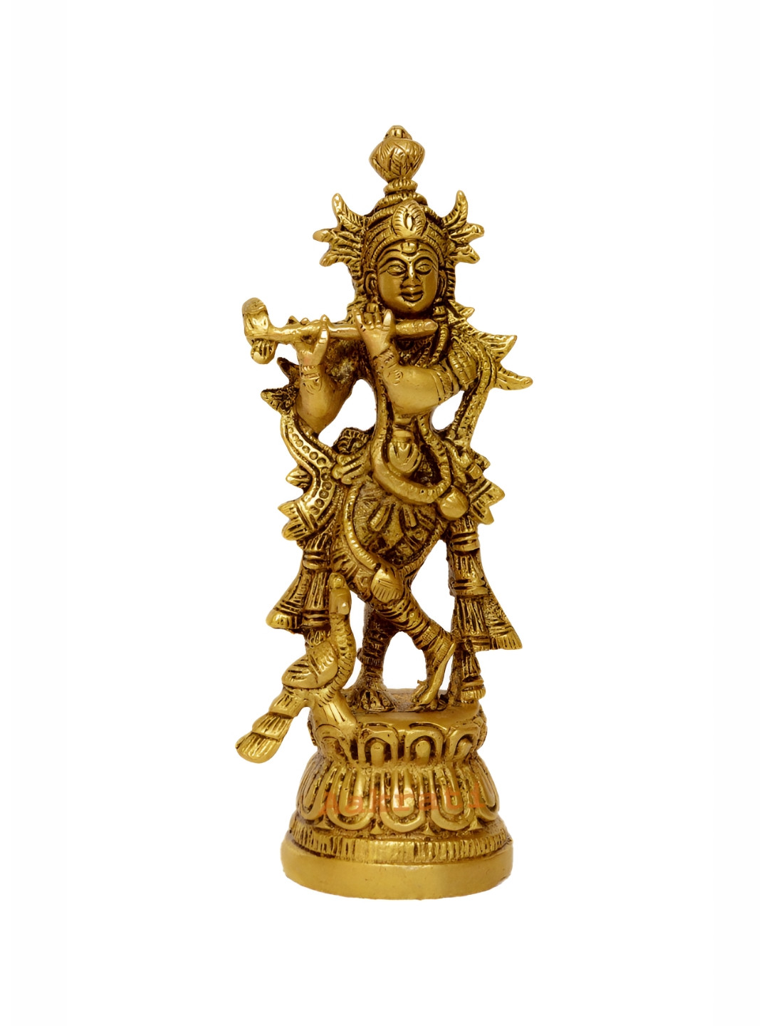 Aakrati Lord Krishna Yellow Brass Metallic Prayer Room Hand Made Small Showpiece -