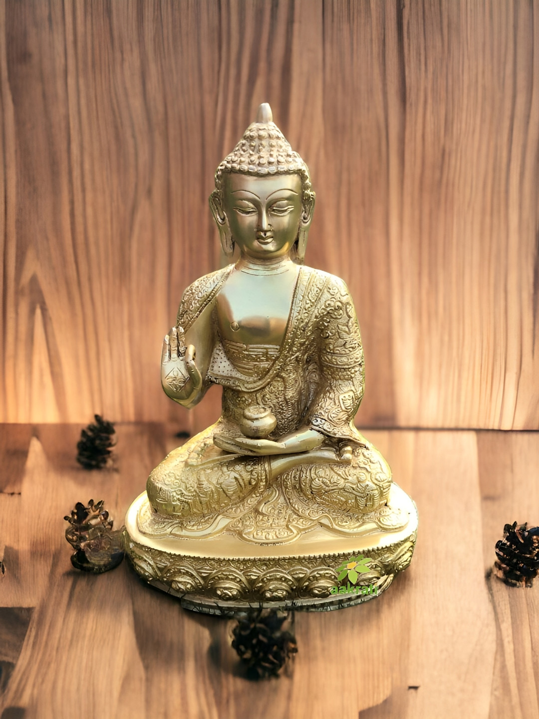 Aakrati Lord Buddh Yellow Brass Metallic Prayer Room Hand Made Medium Showpiece -
