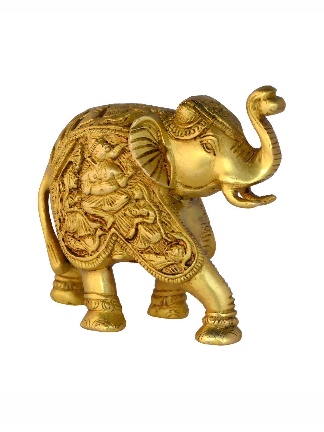 Aakrati Elephant Trunk Up Yellow Brass Metallic Living Room Small Showpiece -