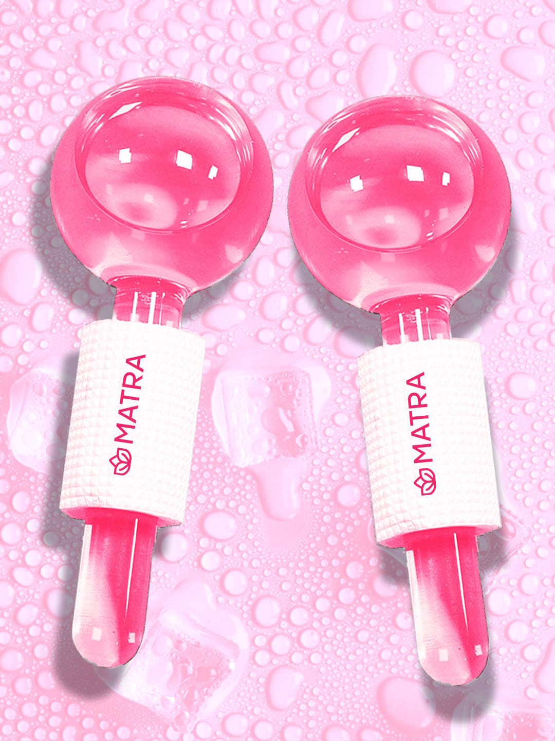 MATRA Set of 2 Facial Ice Globes Cooling Crystal Roller Massager - Pink