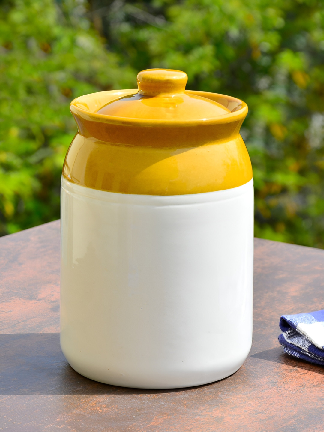 Stylemyway Yellow Ceramic Dishwasher Safe Flip Top Canister-1.4L