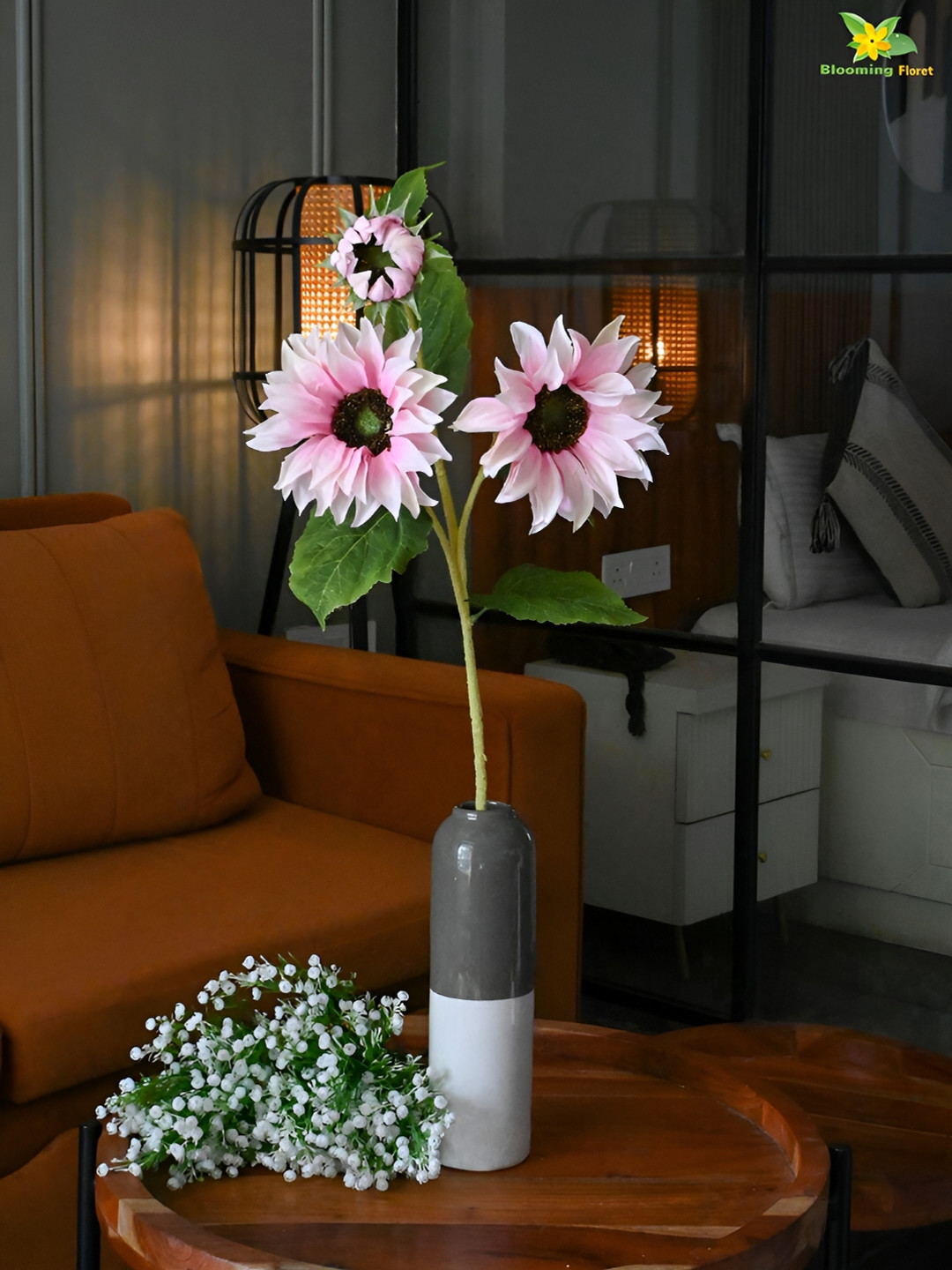 Blooming Floret Pink 1 Pieces Sunflower Artificial Flower With Pot