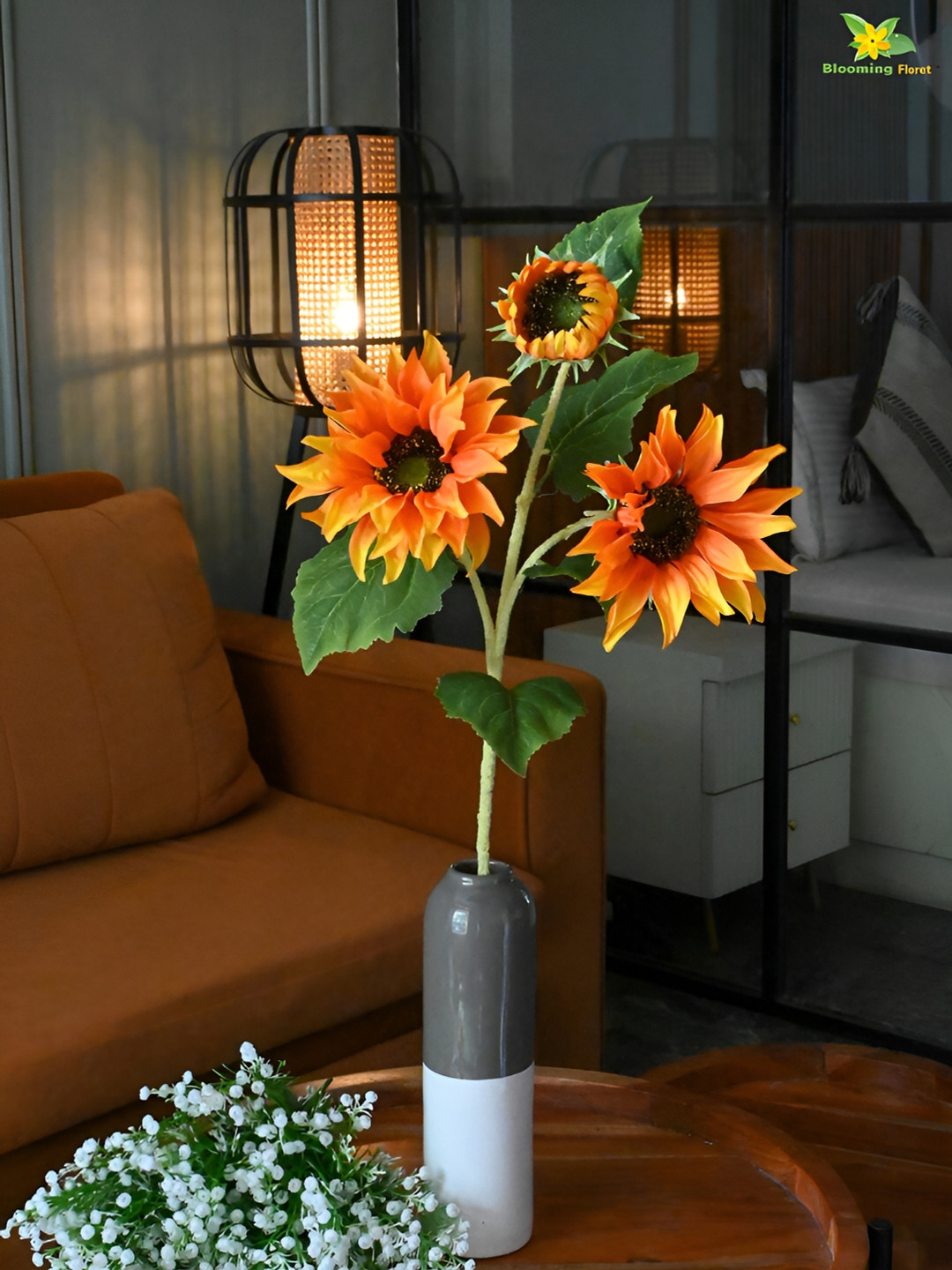 Blooming Floret Orange 1 Pieces Sunflower Artificial Flower With Pot