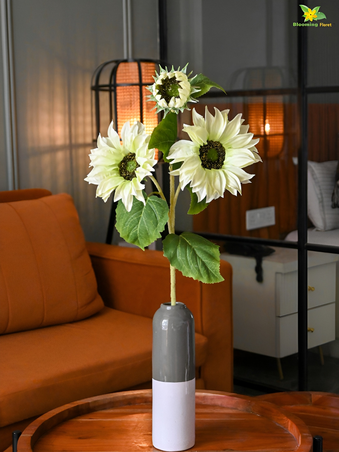 Blooming Floret Green 1 Pieces Sunflower Artificial Flower With Pot