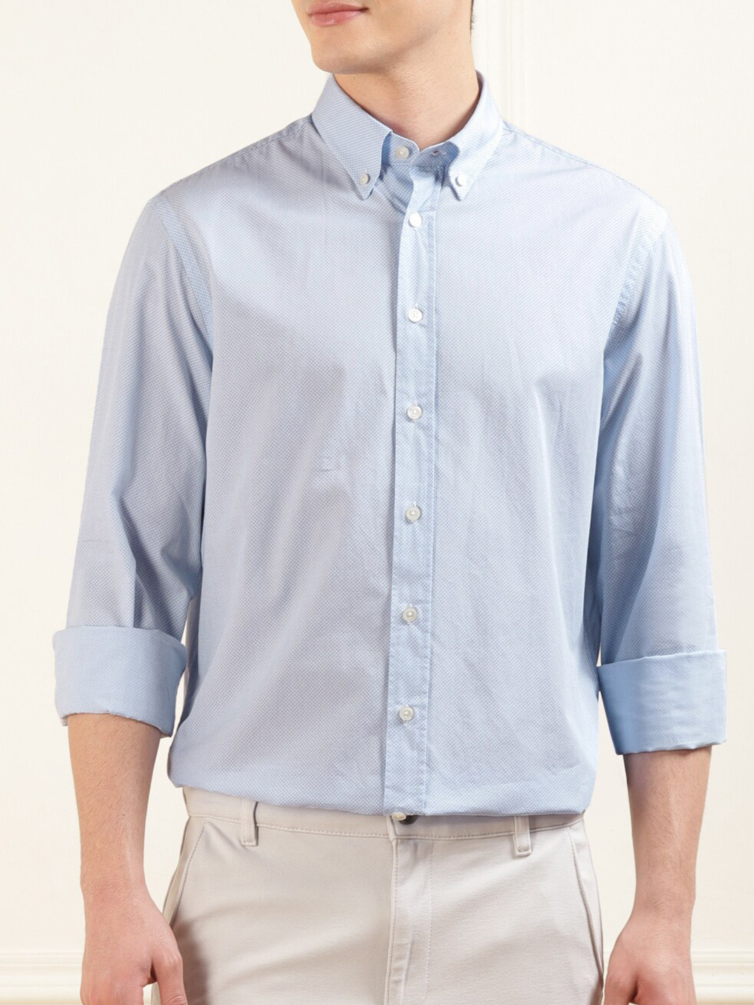 HACKETT LONDON Slim Fit Micro Ditsy Printed Button Down Collar Pure Cotton Casual Shirt