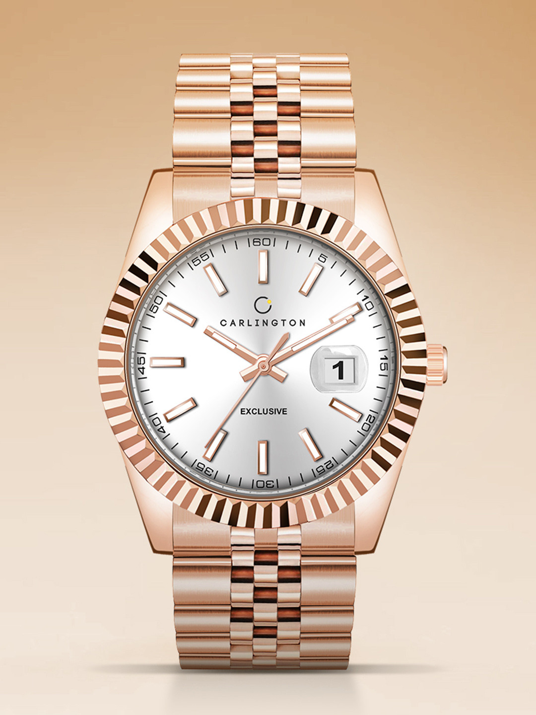 CARLINGTON Men Bracelet Style Straps Analogue Watch Exclusive 8811 Rose White Gents