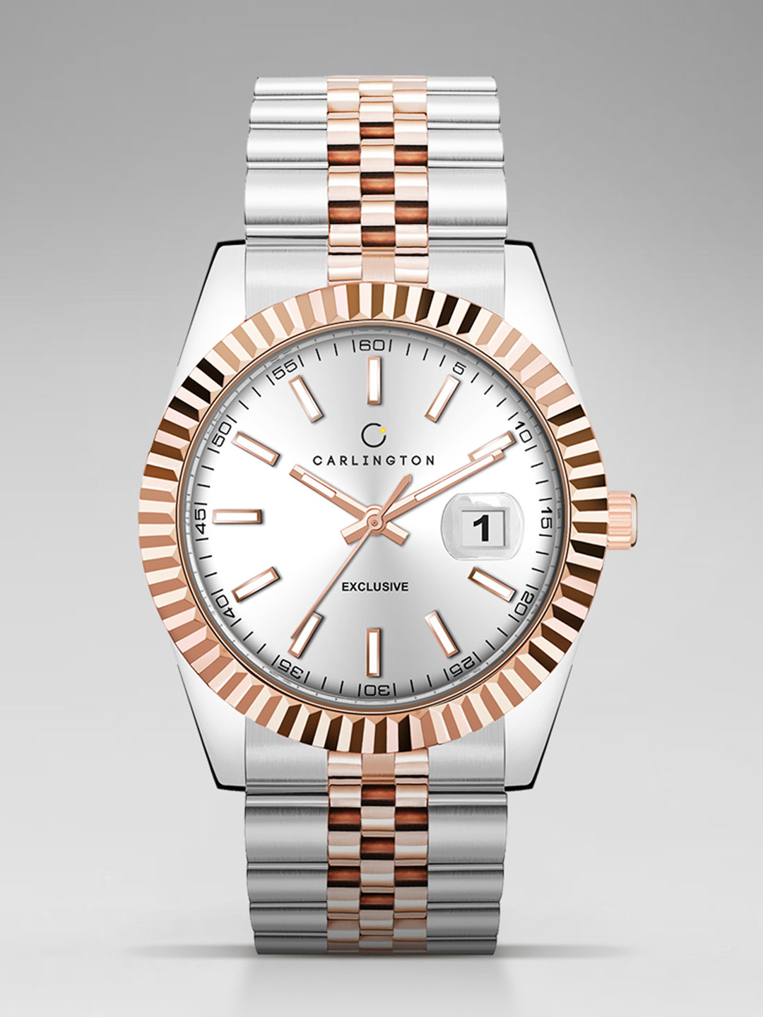 CARLINGTON Men Bracelet Style Straps Analogue Watch Exclusive 8811 Two Tone Silver