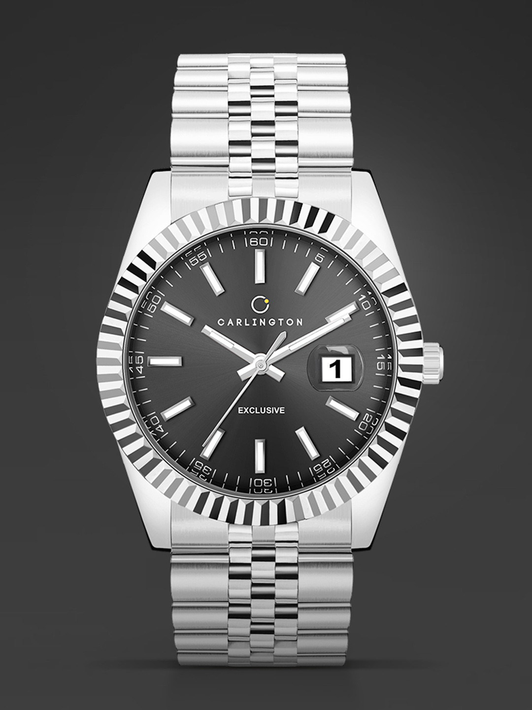 CARLINGTON Men Bracelet Style Straps Analogue Watch Exclusive 8811 Steel Black Gents