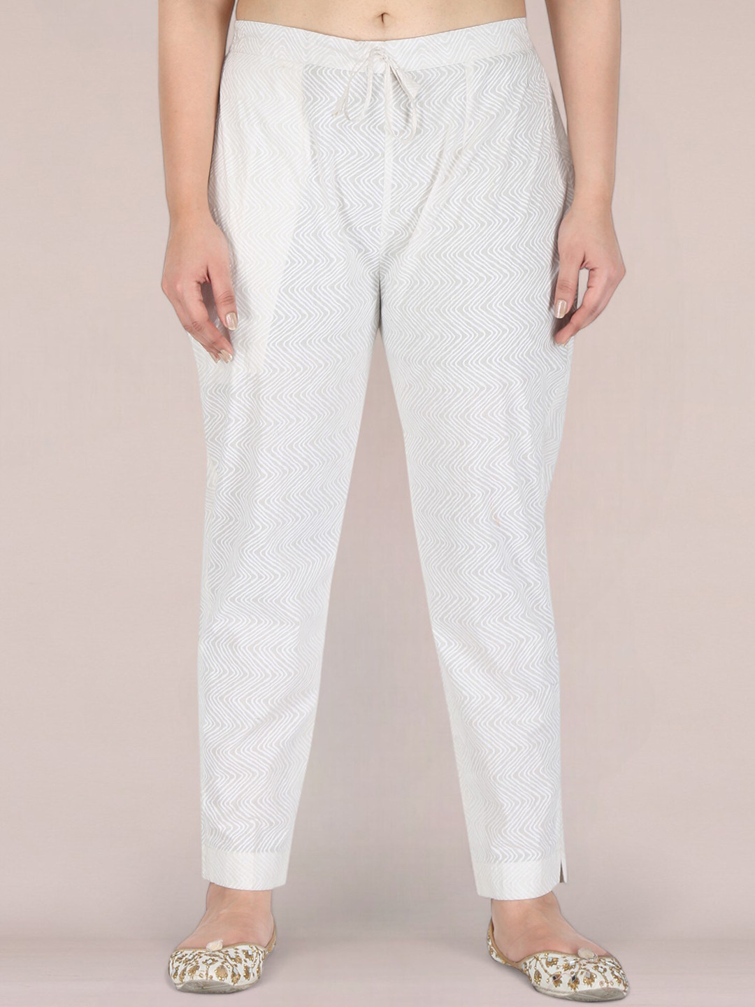 KANNAHI Geometric Printed Pure Cotton Trousers