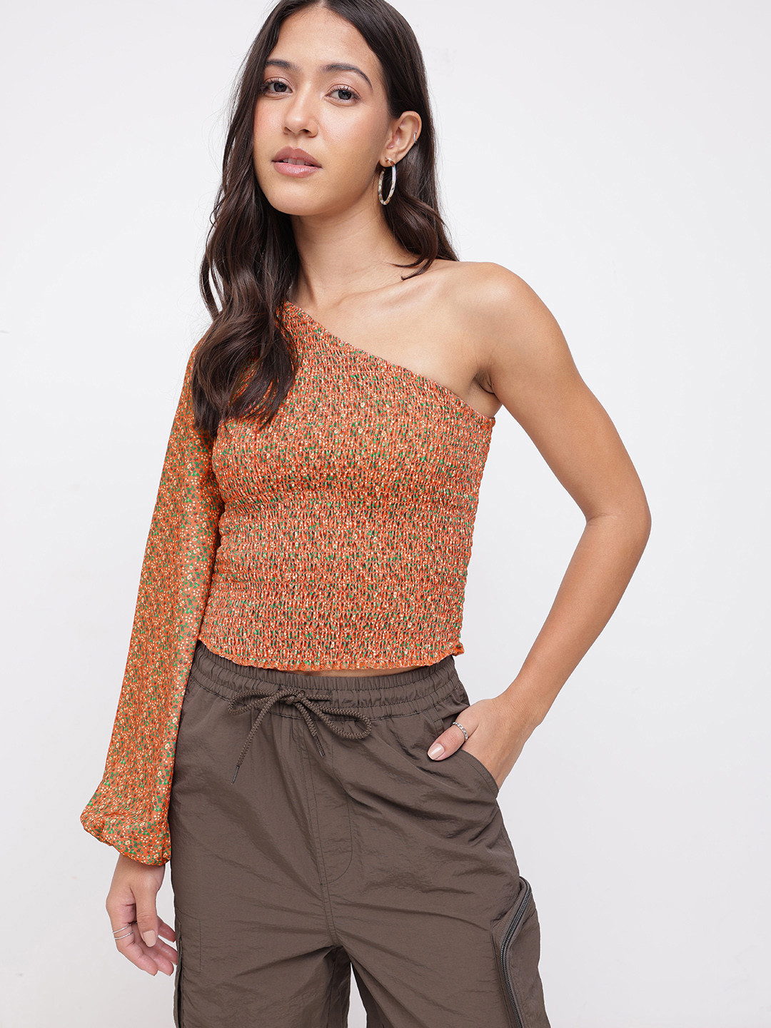 DressBerry Smocked One-Shoulder Top