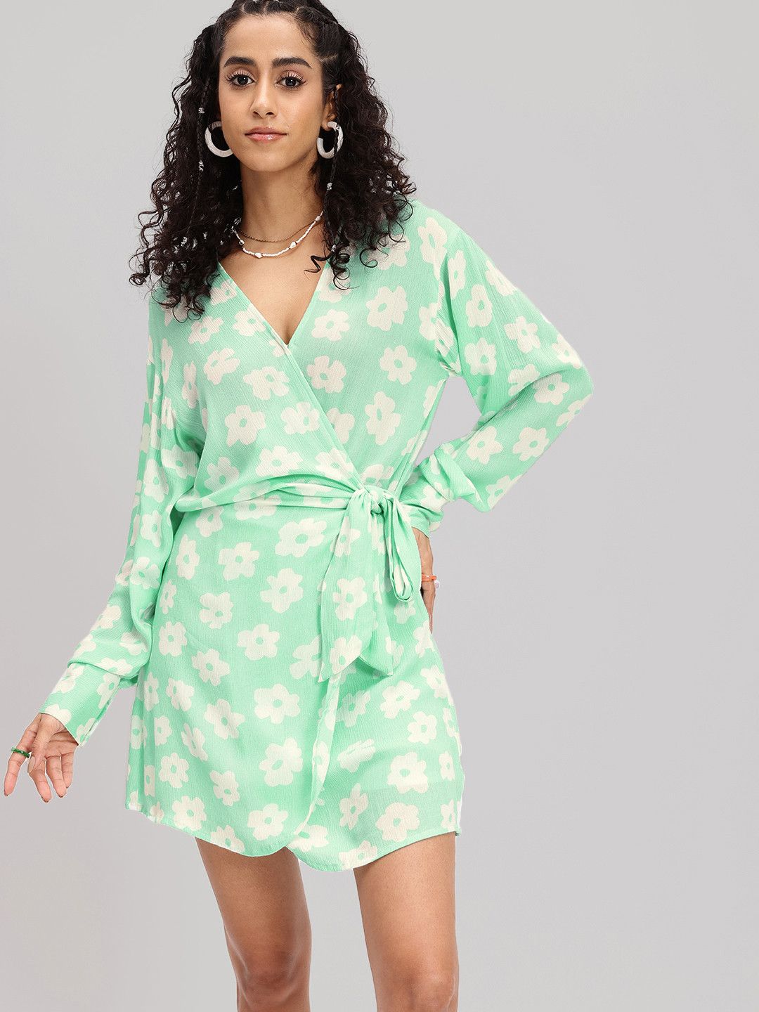 DressBerry Florals Printed Wrap Twist Mini Dress