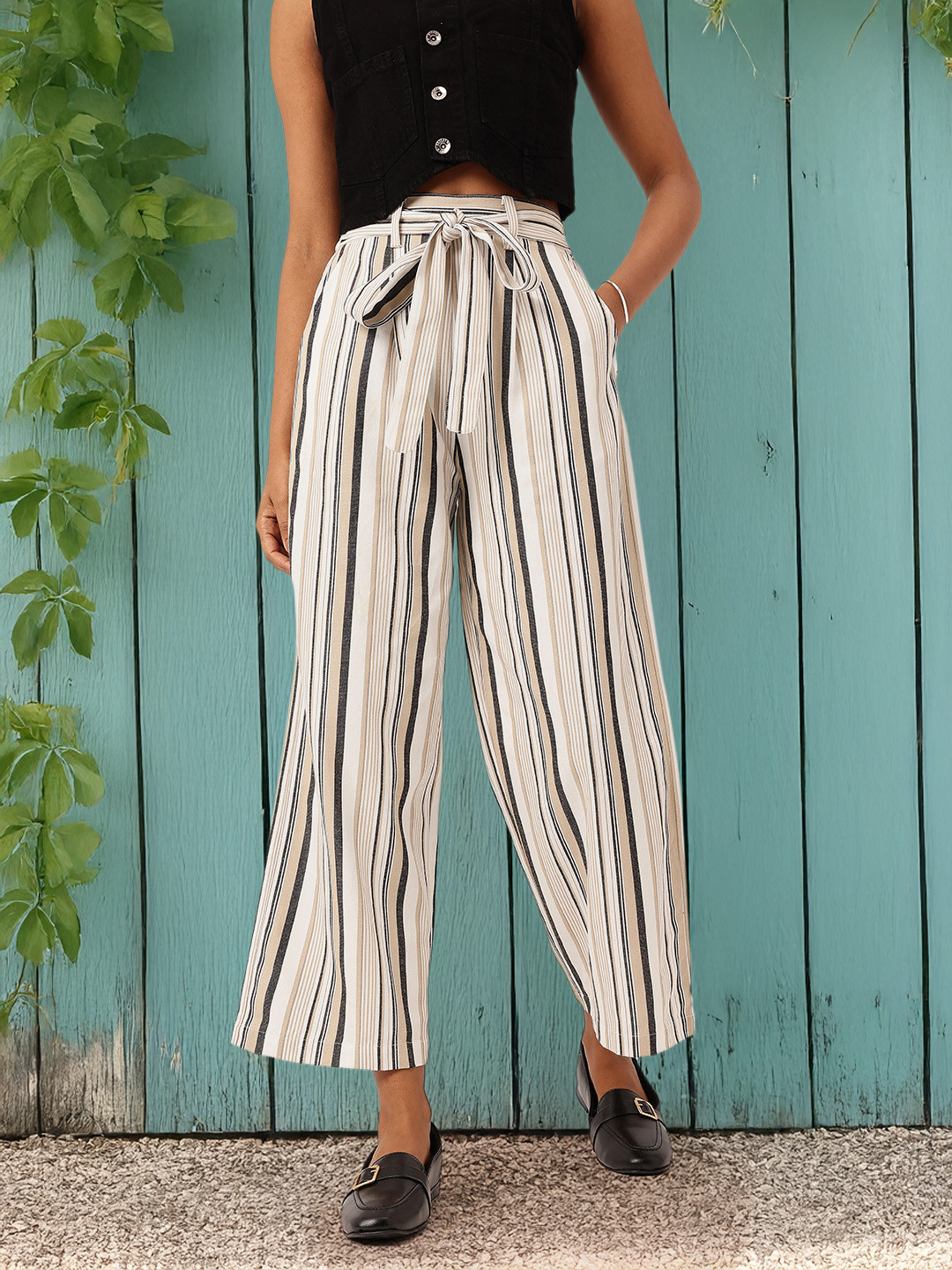 DressBerry Women Striped Wide Leg Trousers