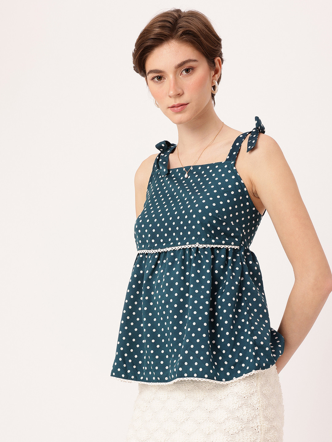 DressBerry Polka Bow Tie Straps A-Line Top