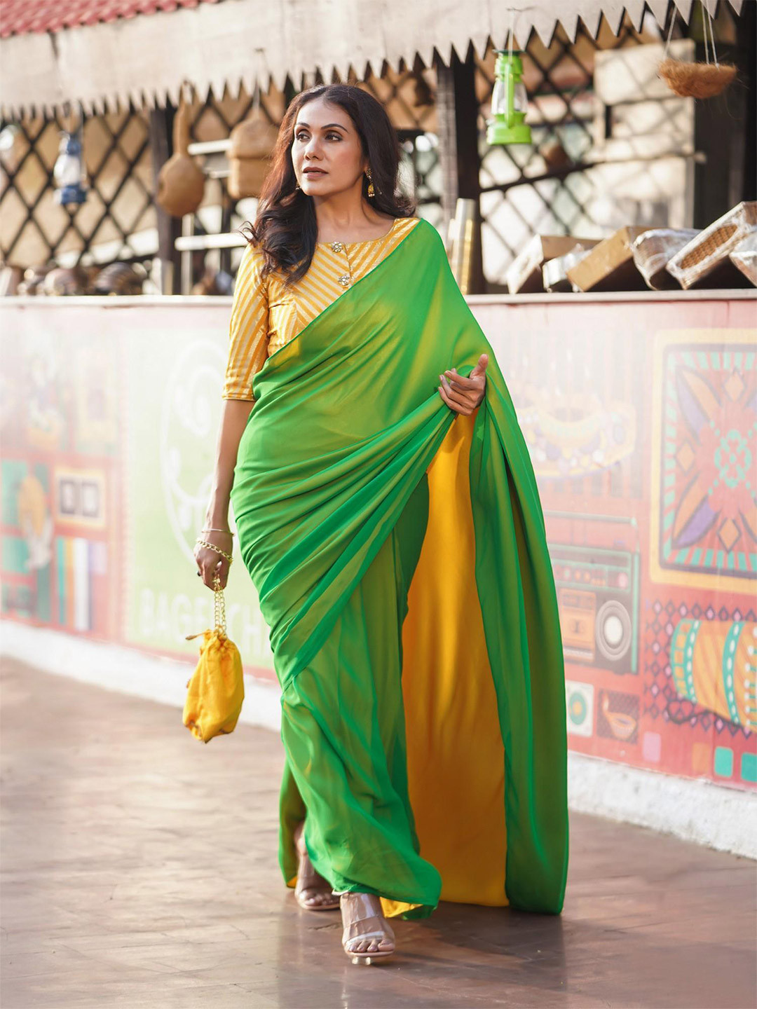 Swtantra Beads and Stones Pre-Draped  Ready to Wear Saree