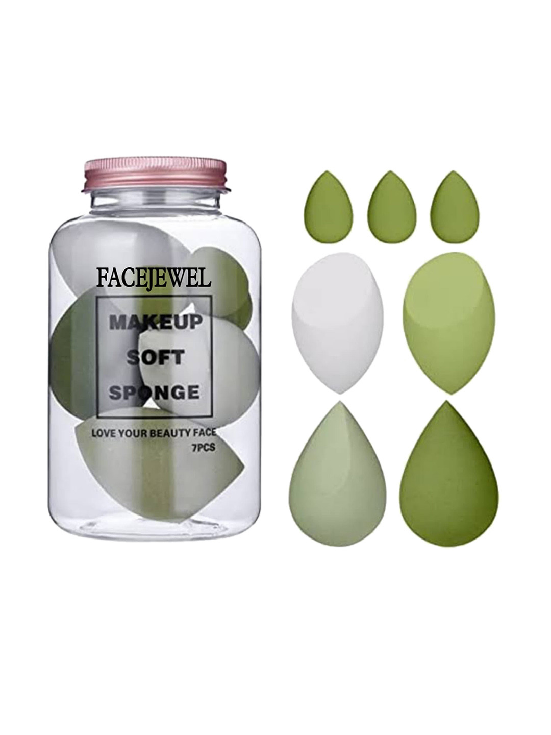 Facejewel Set of 7 Beauty Blender with Storage Box - Greem & White