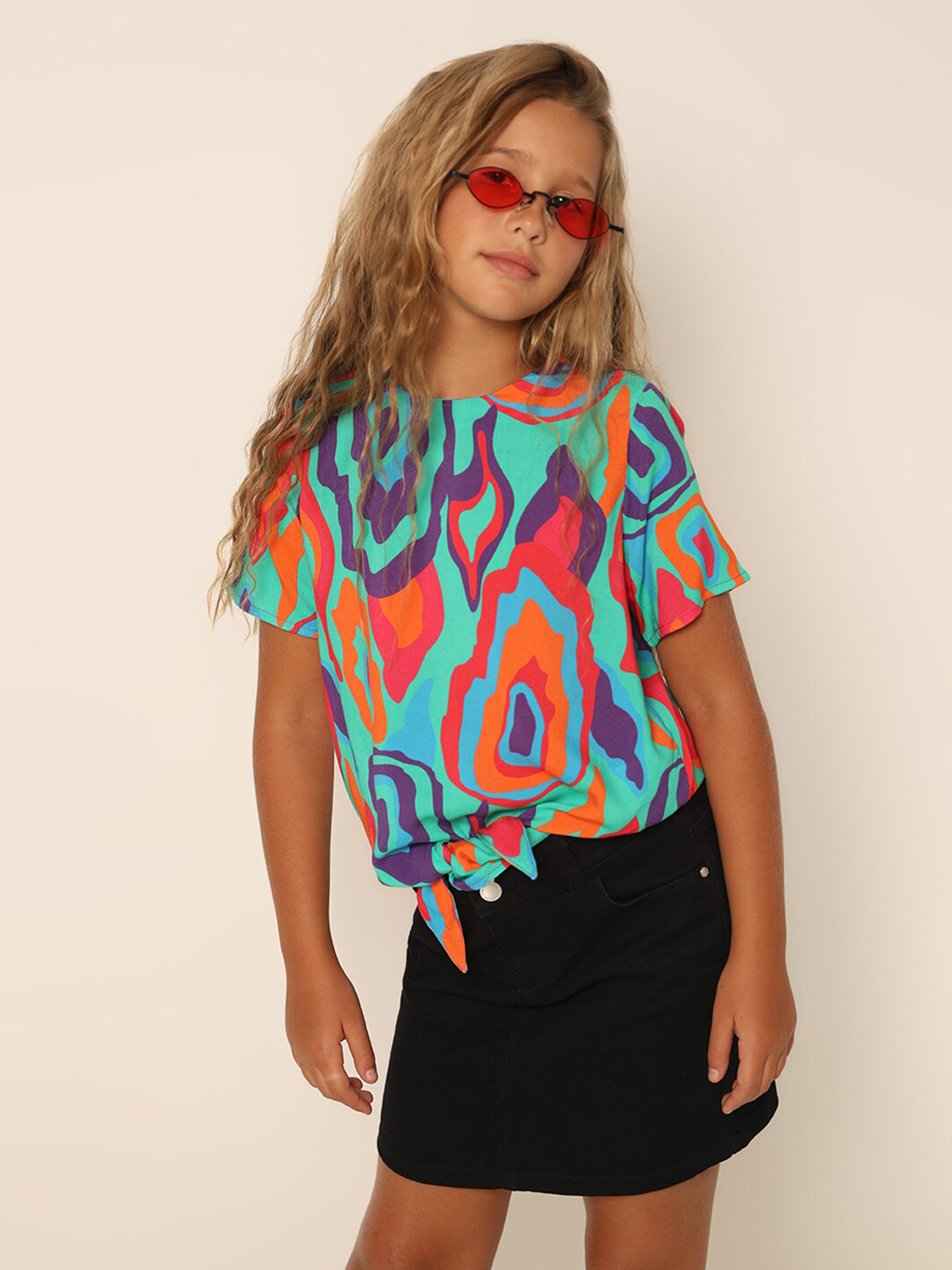 Vero Moda Girls Abstract Printed Kimono Sleeve Boxy Top