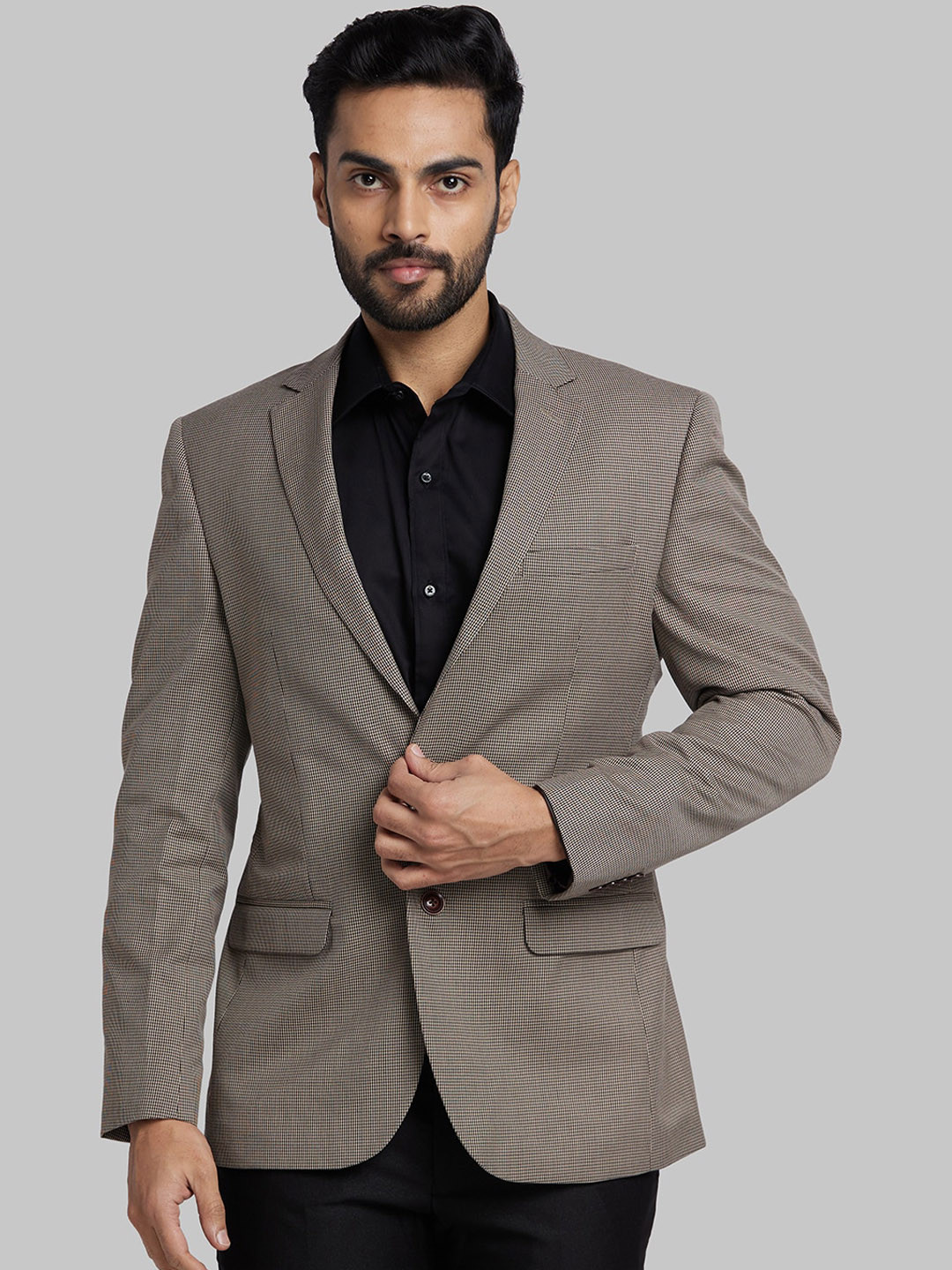 Park Avenue Self Designed Notched Lapel Collar Single-Breasted Formal Blazer