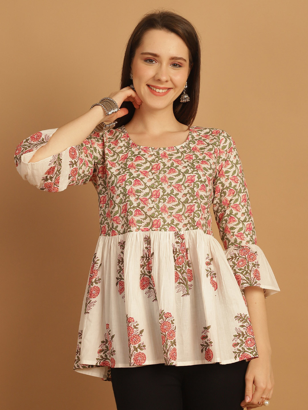 Rajnandini Print Bell Sleeve Cotton Top