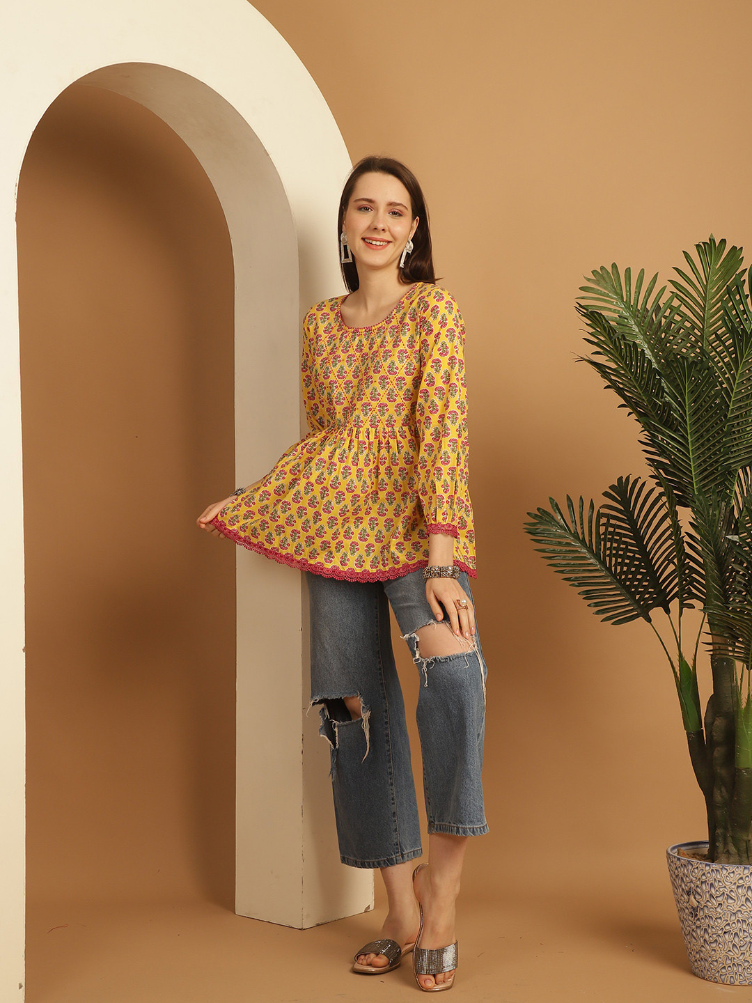 Rajnandini Floral Printed Round Neck Pure cotton Top