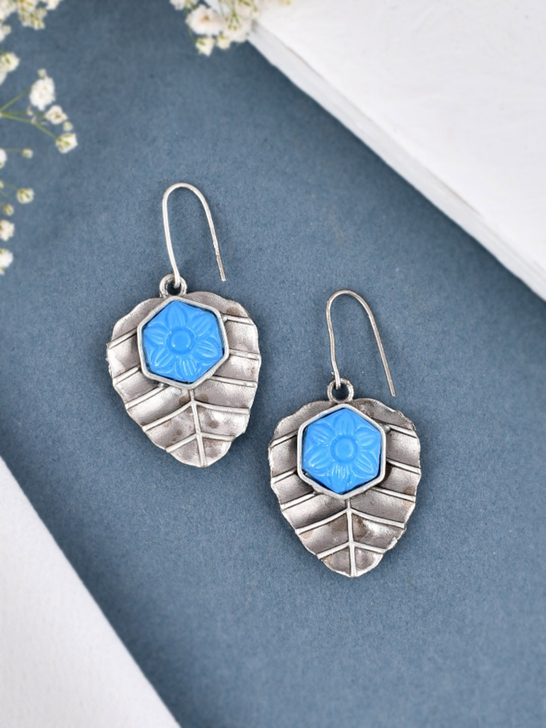 DASTOOR  Silver-Plated Leaf Shaped Drop Earrings