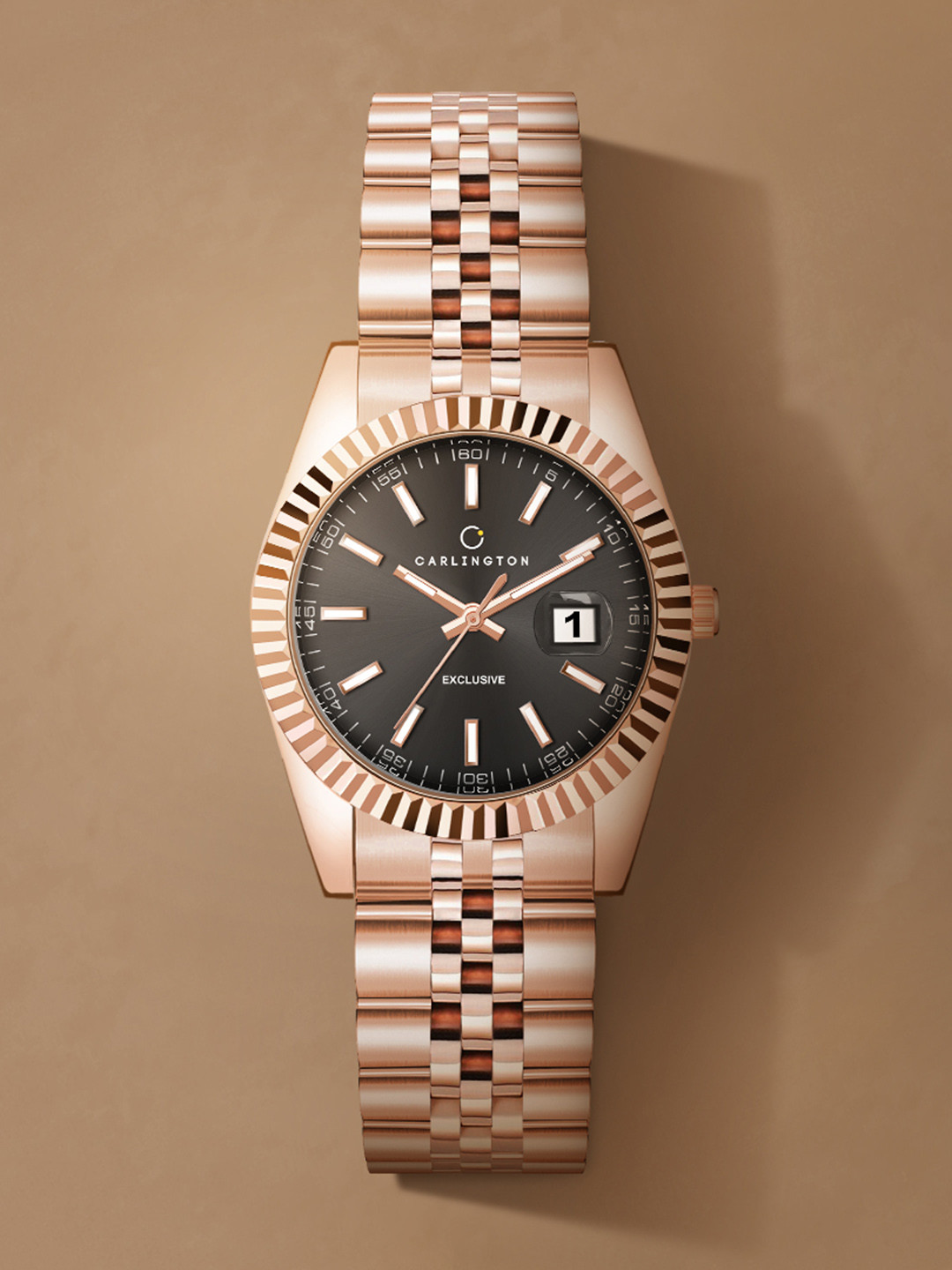 CARLINGTON Women Bracelet Style Straps Analogue Watch Exclusive 8811 Rose Black Ladies