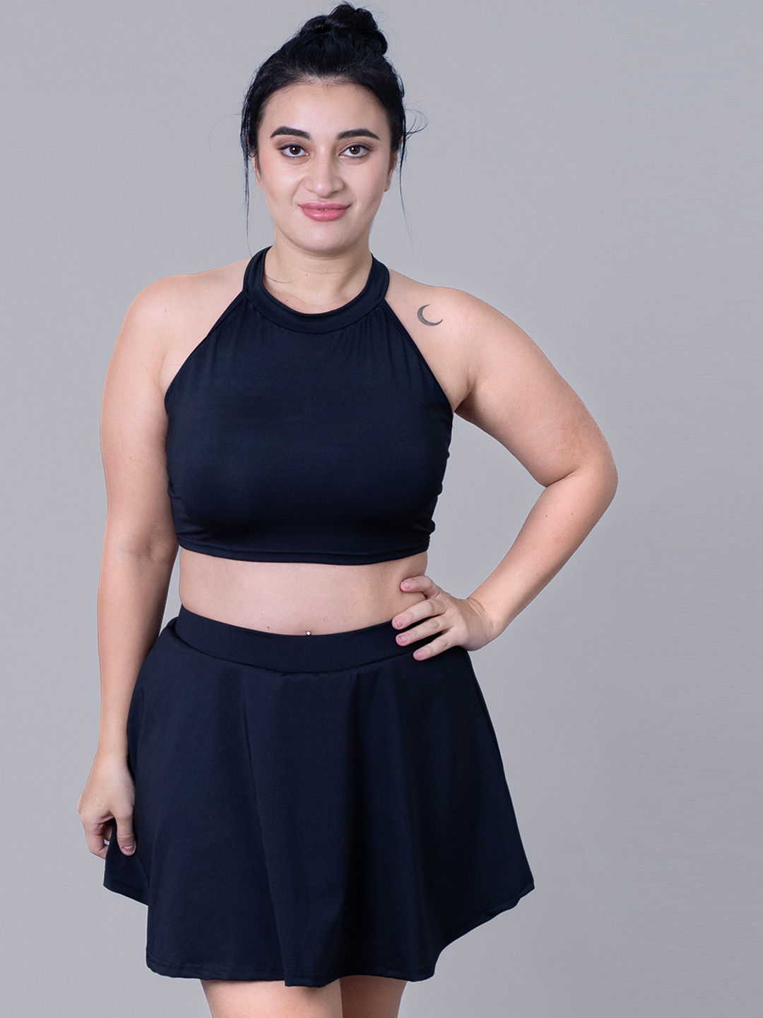 Keepfit Plus Size Halter Neck Top & Flowy Skirt Swim Set