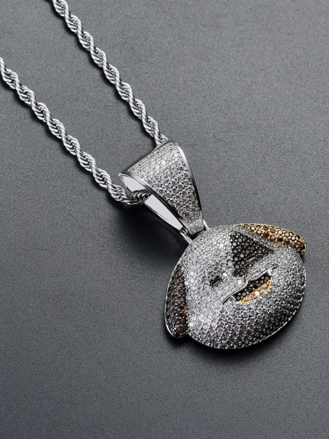 SALTY Men Silver-Plated Stainless Steel Cute Doggy Charm Chain with Pendant