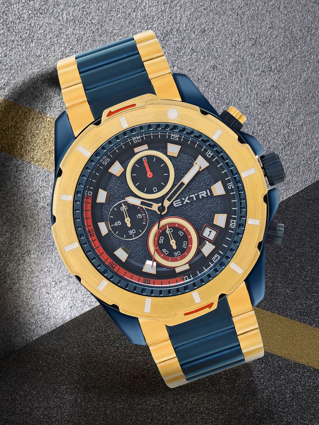 EXTRI Textured Dial & Stainless Steel Straps Analogue & Digital Chronograph Watch X6071-E