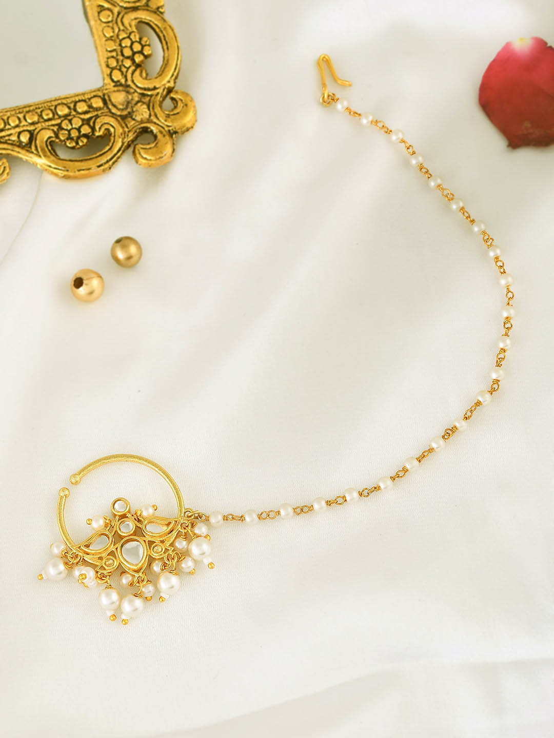 Voylla Gold-Plated Kundan Chained Nosepin