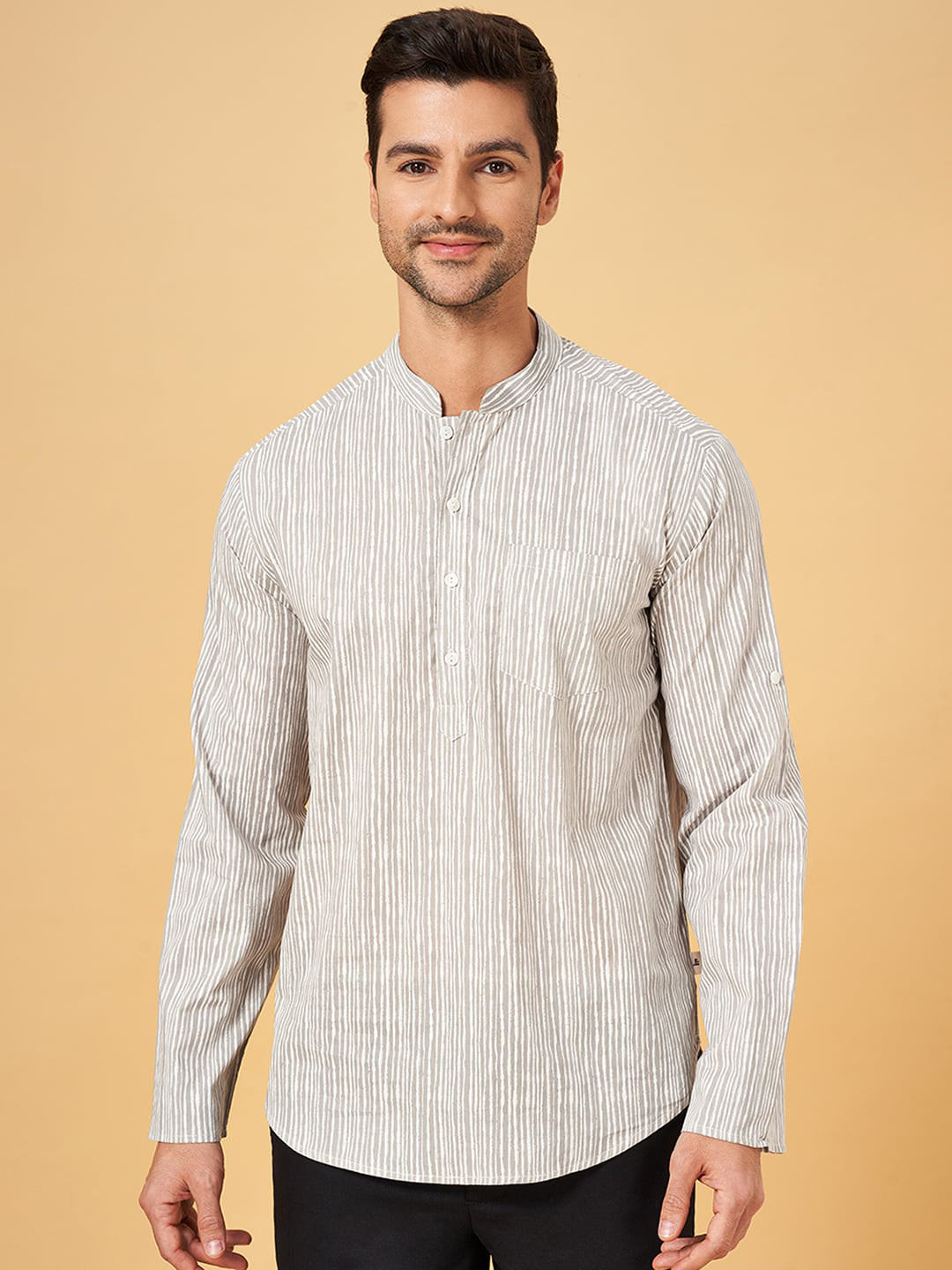 indus route by Pantaloons Striped Long Sleeves Cotton Kurta