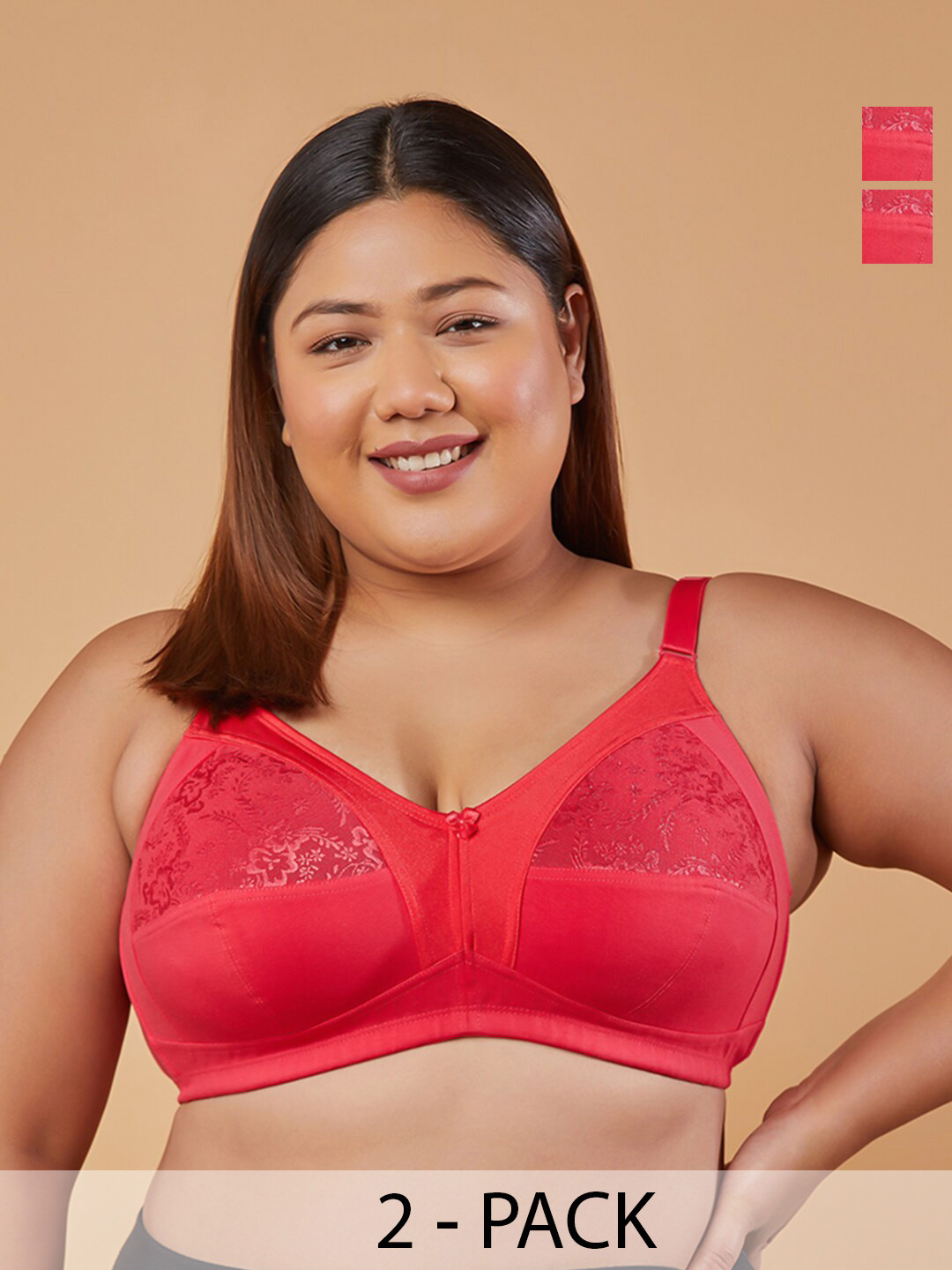 MAASHIE Pack of 2 M Frame Full Coverage Non Padded Lace Bra HP-HP