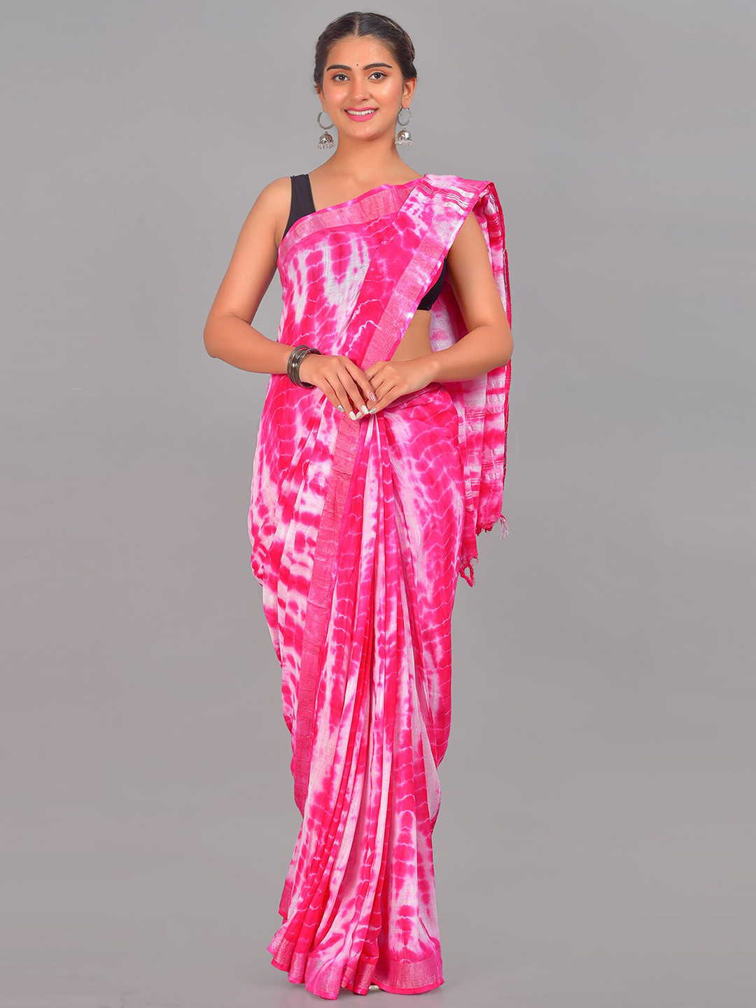 SHOOLIN Tie and Dye Zari Pure Cotton Saree