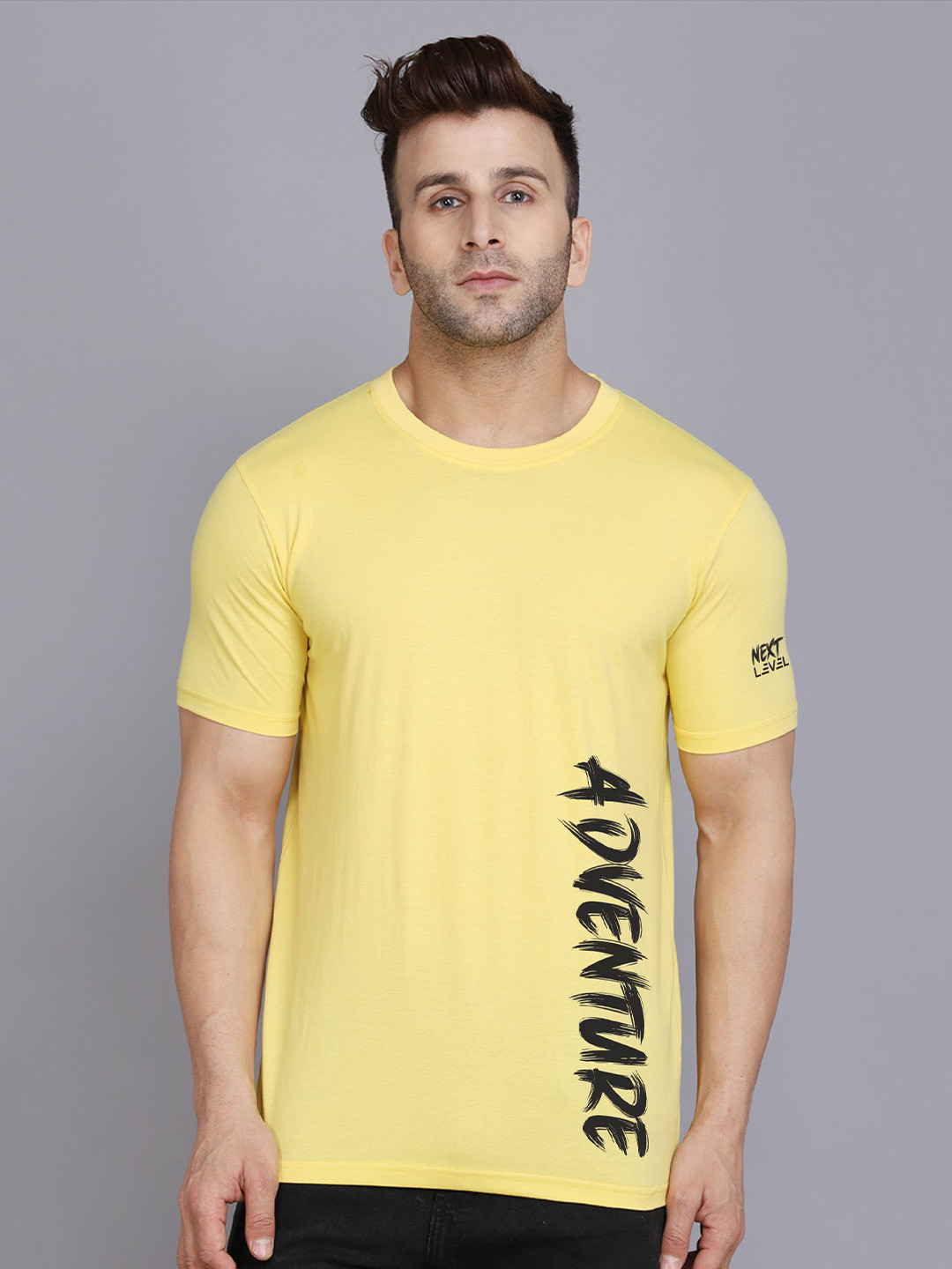 SLOWLORIS Typography Printed Short Sleeves Round Neck Pure Cotton T-shirt