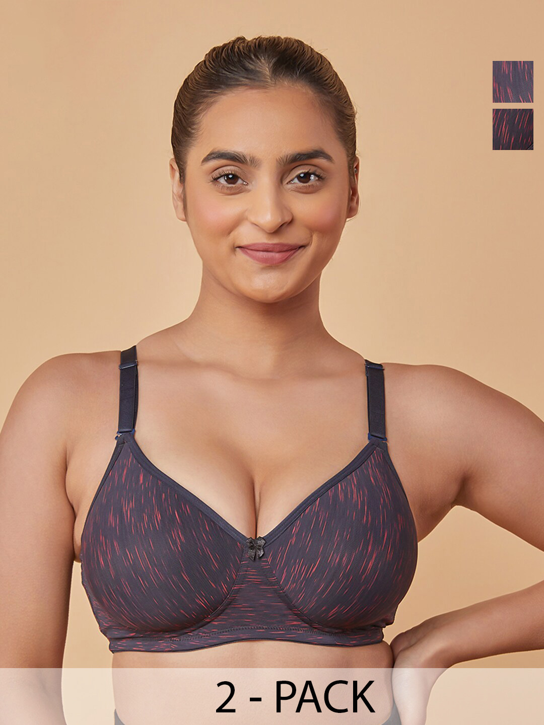 MAASHIE Pack of 2 Convertible Straps Non-Wired Padded T-Shirt Bra RD-RD