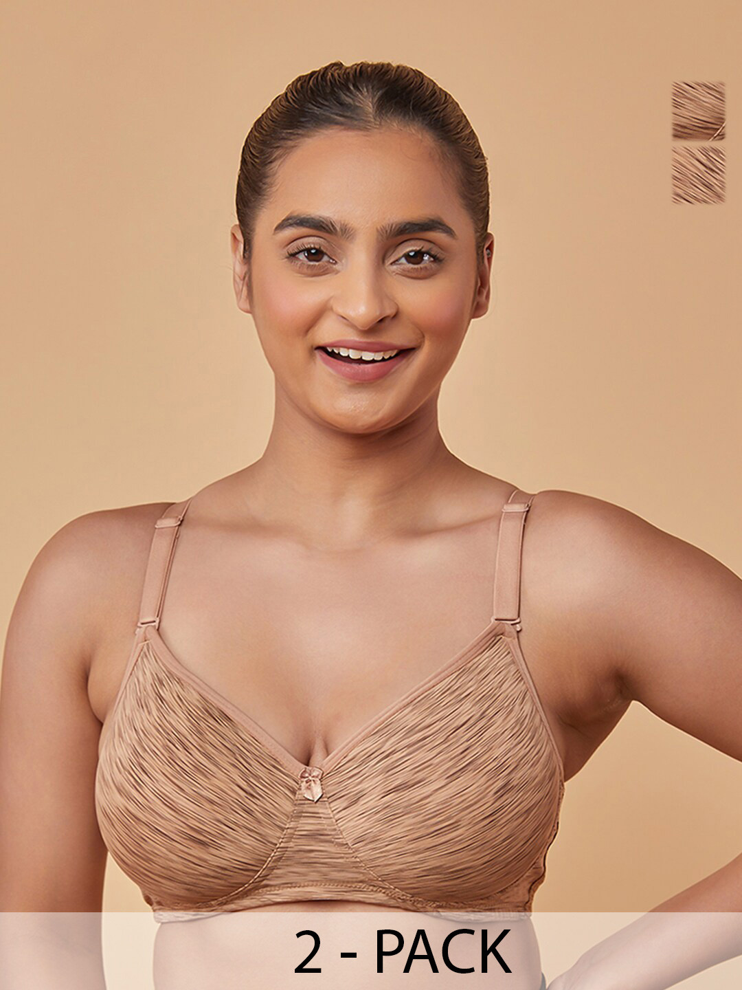 MAASHIE Pack of 2 Convertible Straps Non-Wired Padded T-Shirt Bra ND-ND