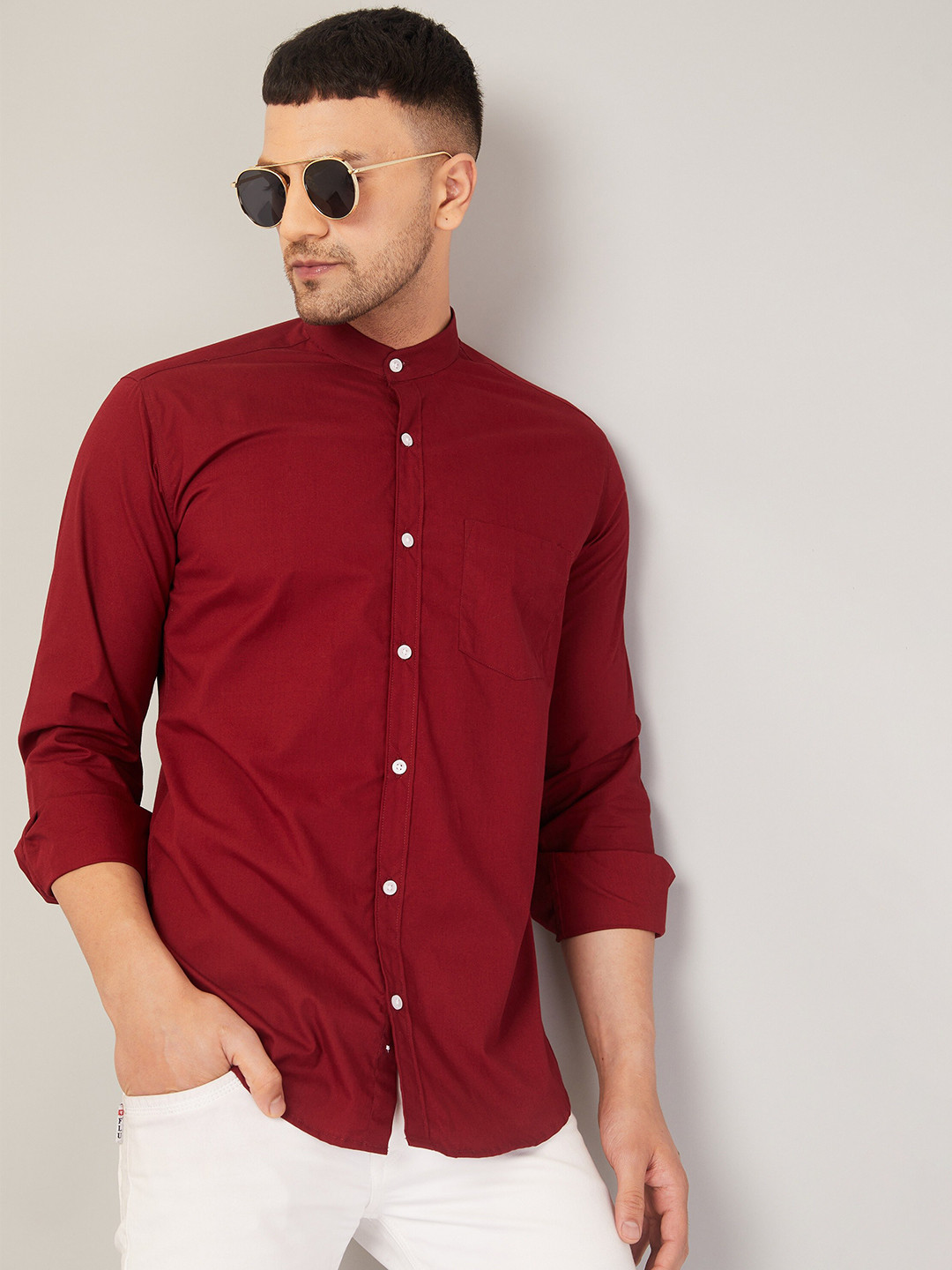 LOUIS MONARCH Mandarin Collar Comfort Formal Cotton Shirt