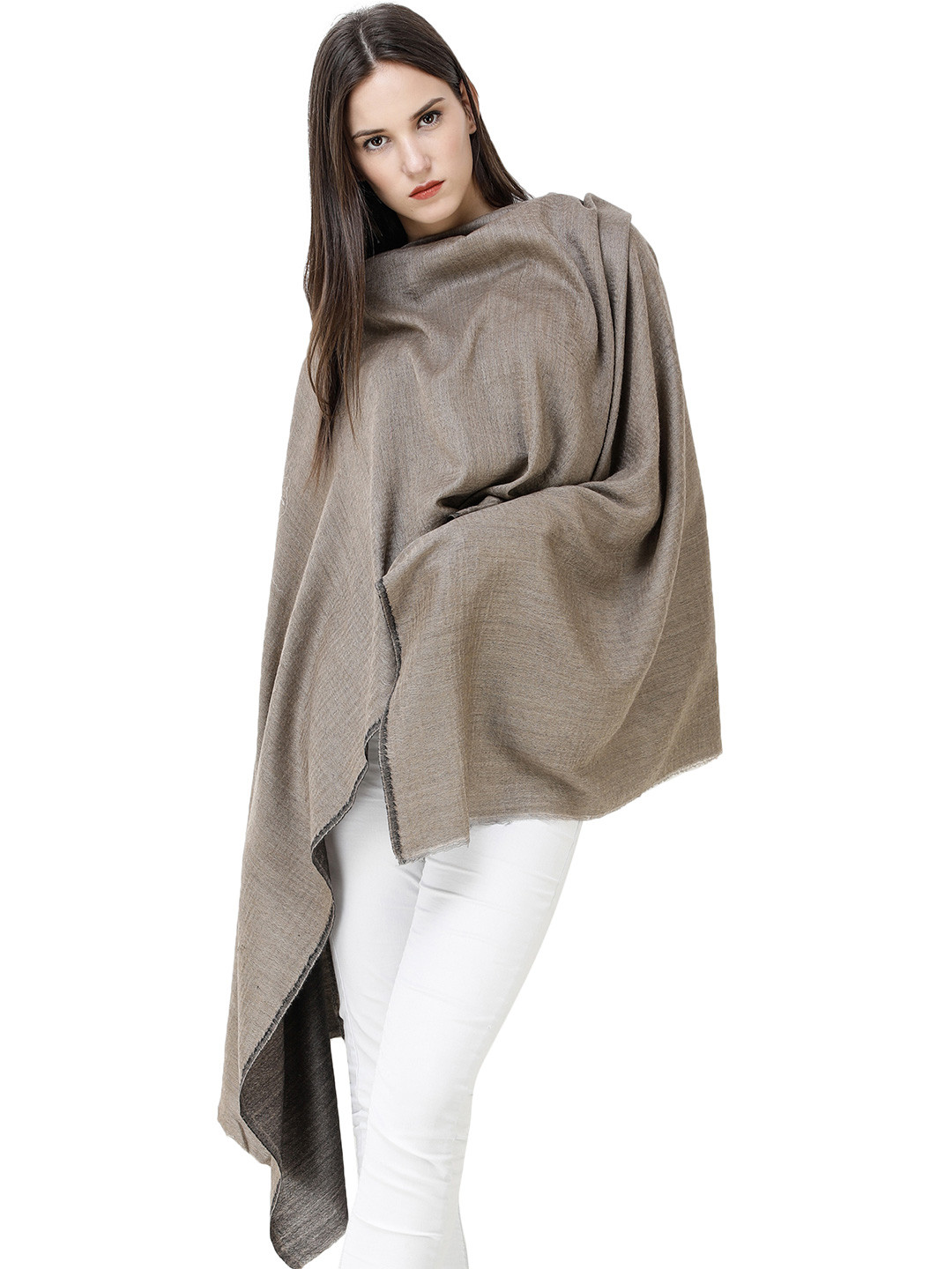 Exotic India Black Olive Reversible Semi-Cashmere Plain Stole